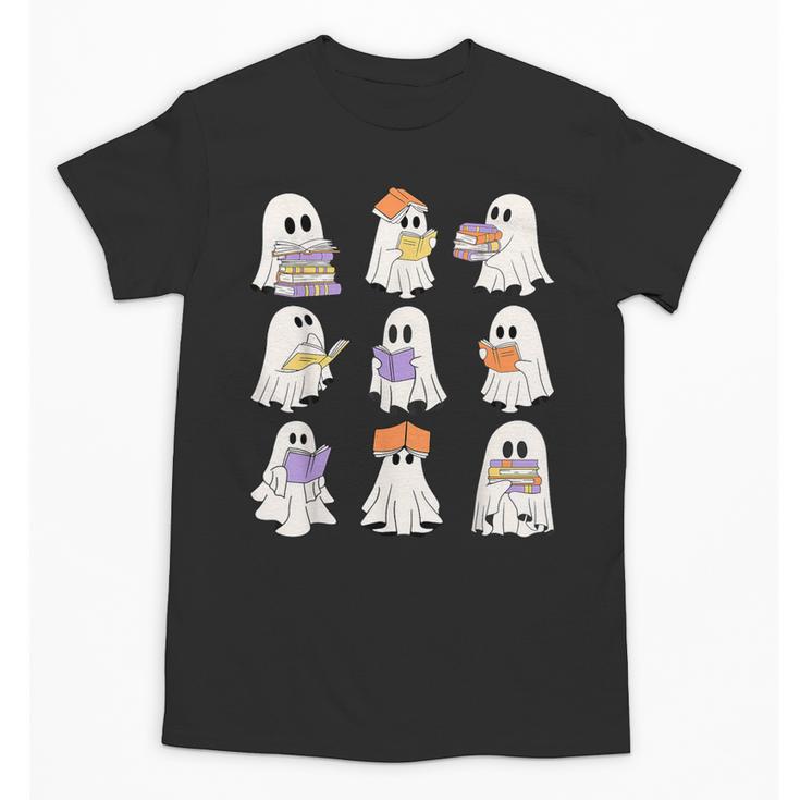 Cute Ghost Reading Books Teacher Halloween Reading Men Women Kids Unisex T-Shirt