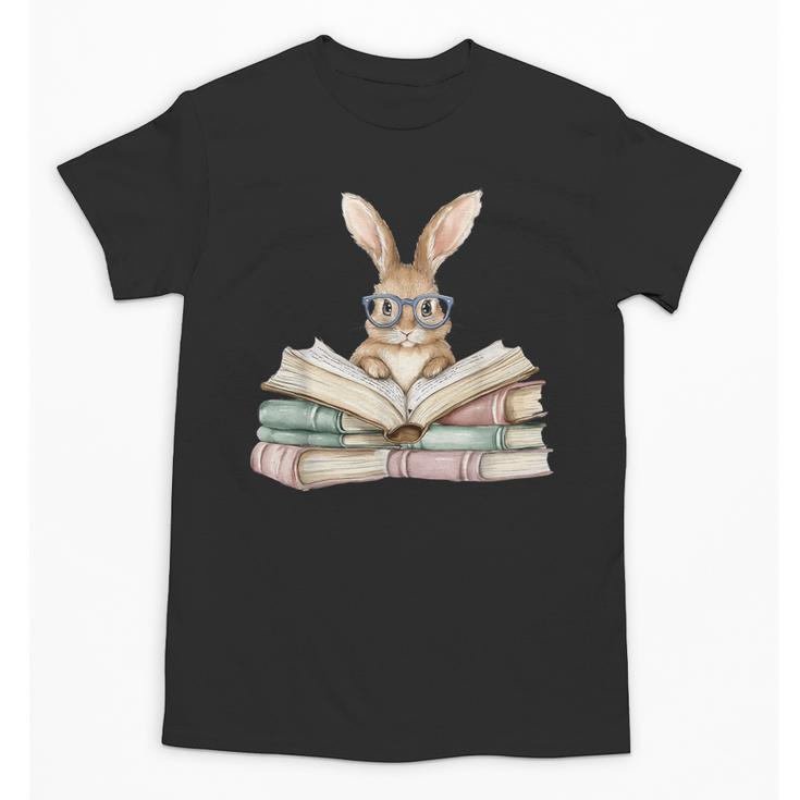 Cute Reading Bunny Glasses Books Bookworm Reader Teacher Unisex T-Shirt