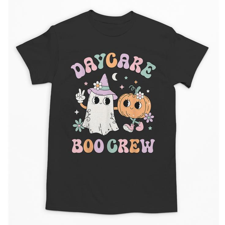 Daycare Boo Crew Groovy Halloween Floral Ghost Kid Teacher Unisex T-Shirt