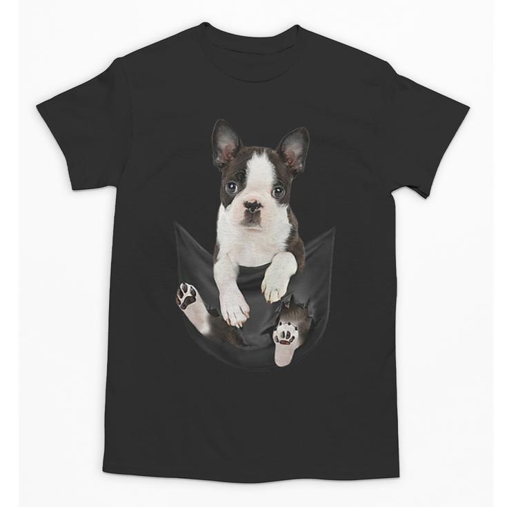 Dog Lovers Boston Terrier In Pocket Dog Face For Men Women Kids Unisex T-Shirt