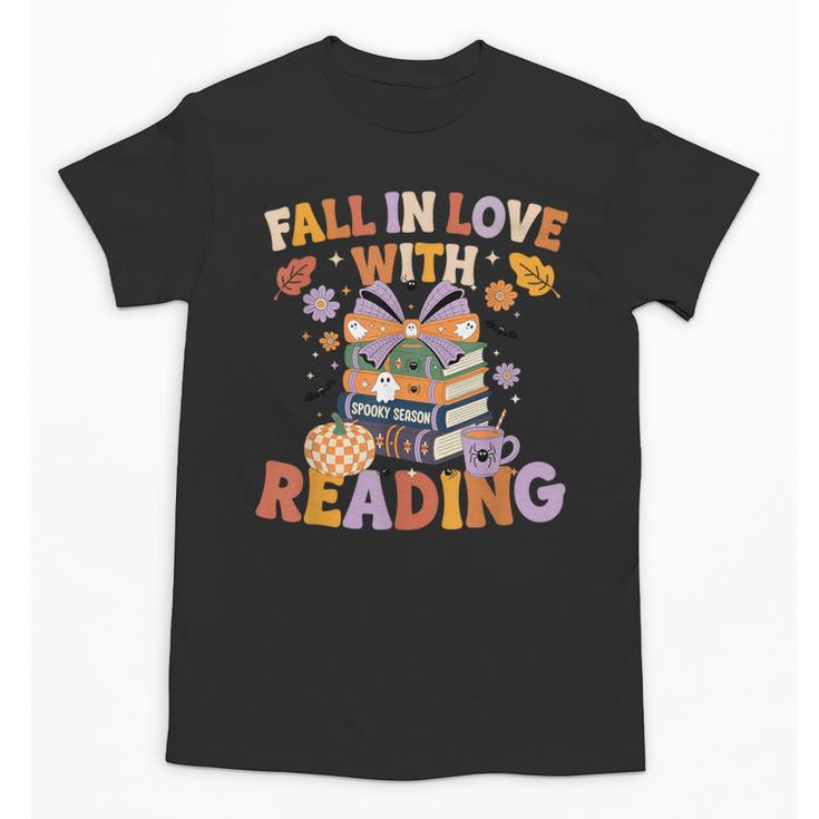 Fall In Love With Reading Halloween Stack Of Book Teacher Unisex T-Shirt
