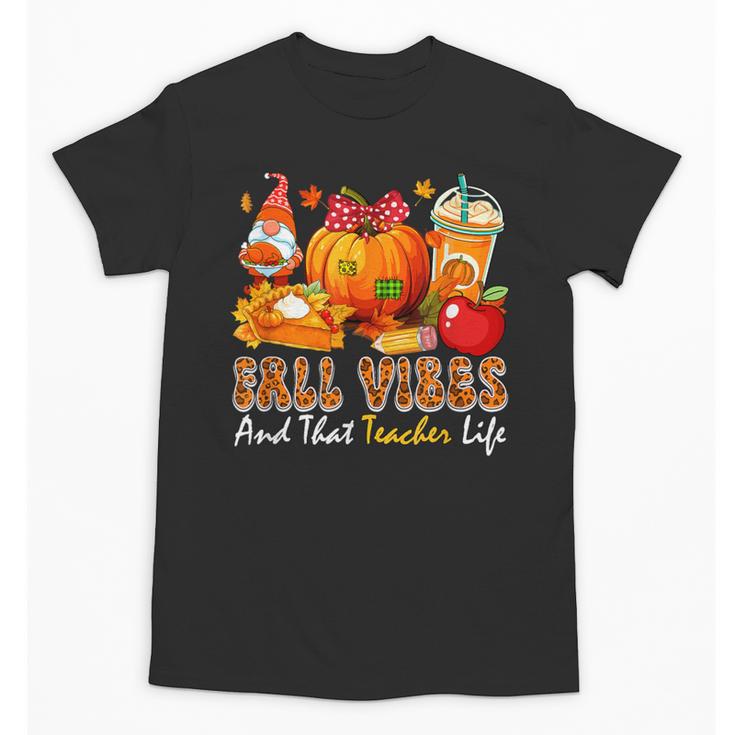 Fall Vibes Costume Teacher Thanksgiving Leopard Gnome Unisex T-Shirt