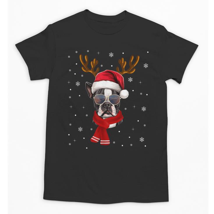 Family Matching Reindeer Xmas Boston Terrier Christmas Unisex T-Shirt
