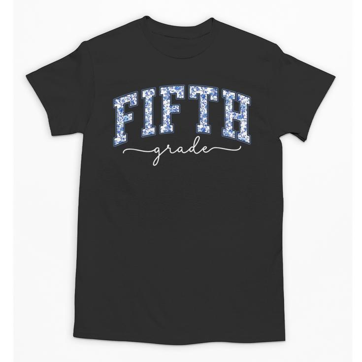 Fifth Grade Coquette Toile Blue Bow Floral Women Teacher Unisex T-Shirt