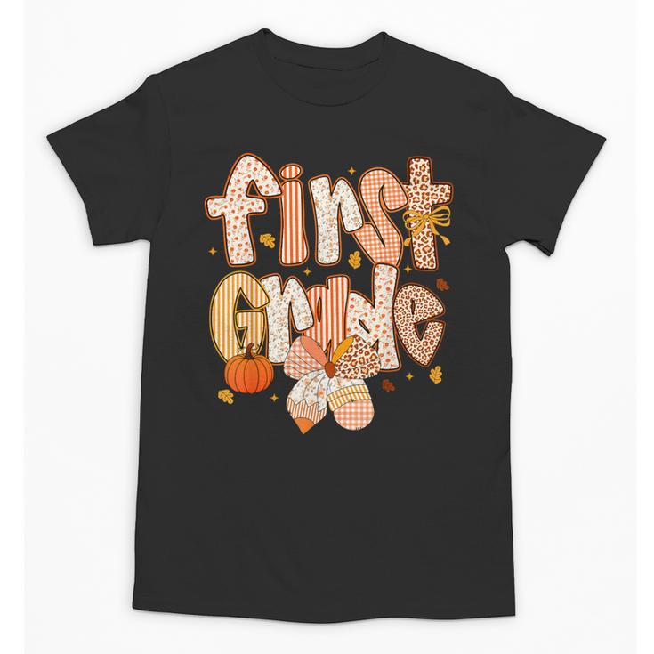 First Grade Fall Floral Coquette Bow Teachers Students Unisex T-Shirt