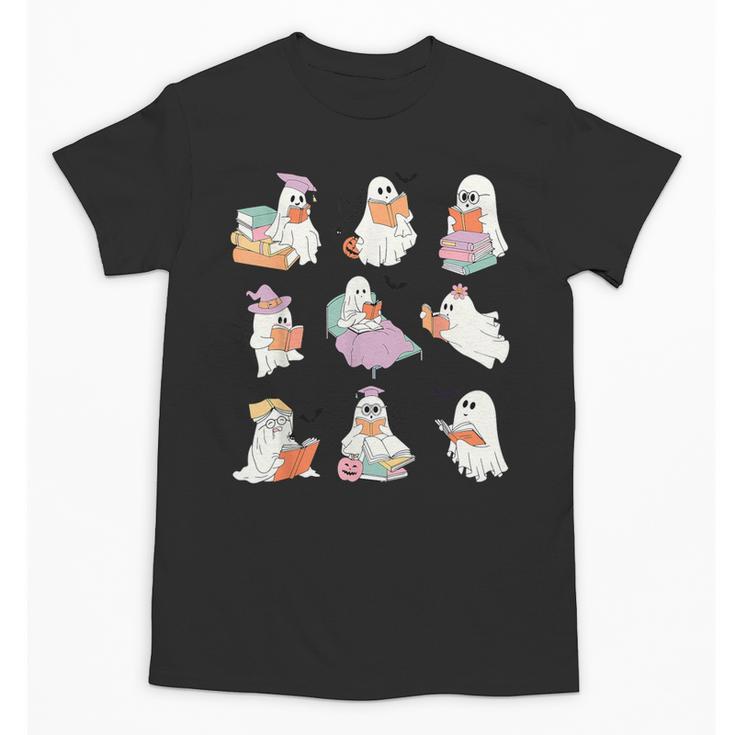 Ghost Book Reading Halloween Books Lover Teacher Kids Unisex T-Shirt