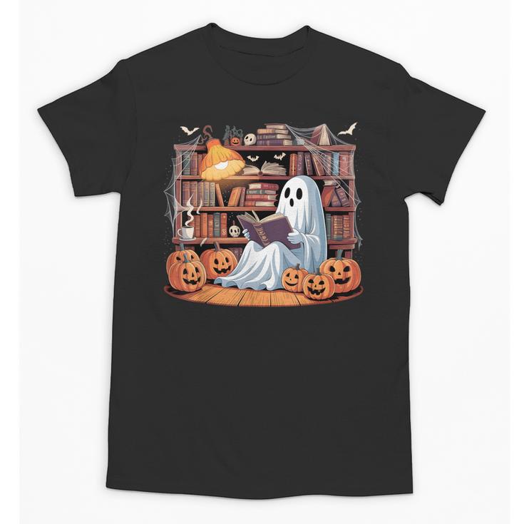 Ghost Book Reading Halloween Books Lover Teacher Unisex T-Shirt
