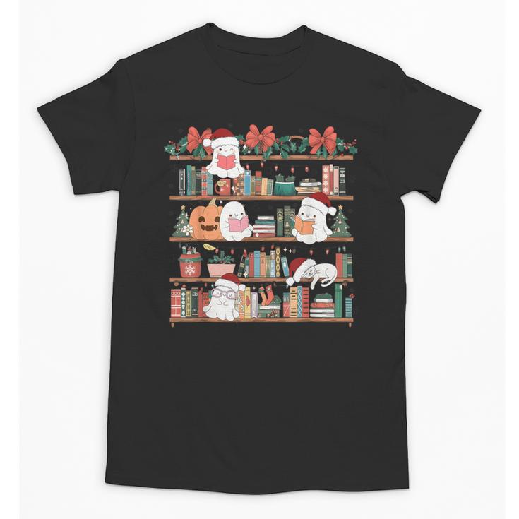 Ghost Christmas Reading Book Lover Library Christmas Teacher Unisex T-Shirt