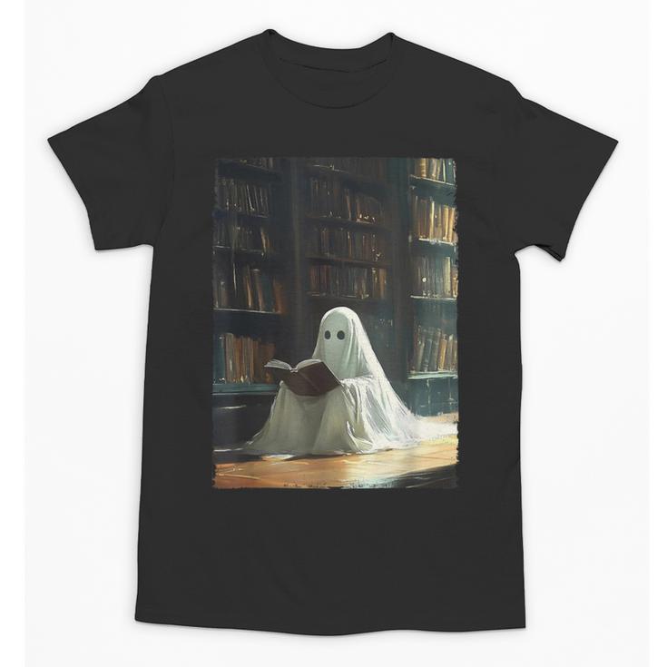 Ghost Library Halloween Book Reading Books Lover Teacher Unisex T-Shirt