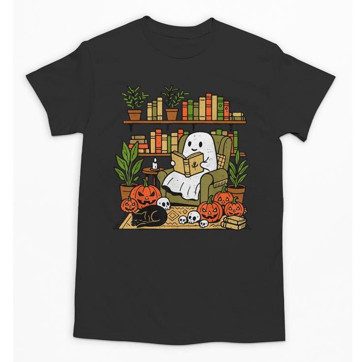 Ghost Library Reading Books Halloween Librarian Teacher Unisex T-Shirt