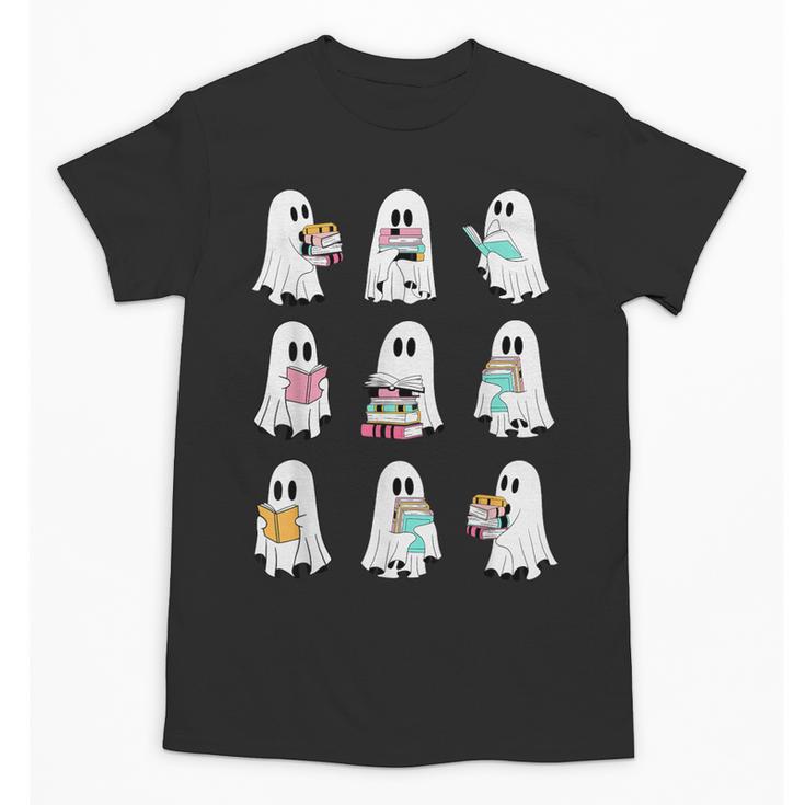 Ghost Reading Books Spooky Librarian Teacher Women Unisex T-Shirt