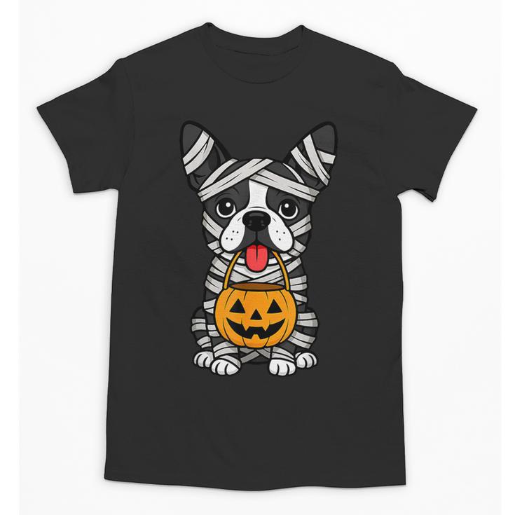 Halloween Dog Boston Terrier Mummy Costume Men Women Kids Unisex T-Shirt