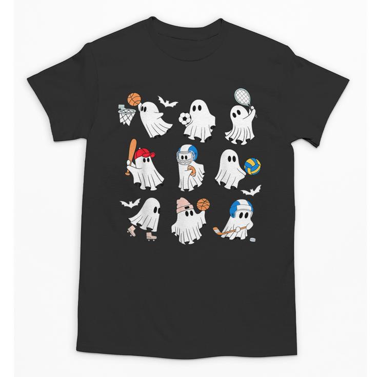 Halloween PE Teacher Ghost Playing Soccer Football Baseball Unisex T-Shirt