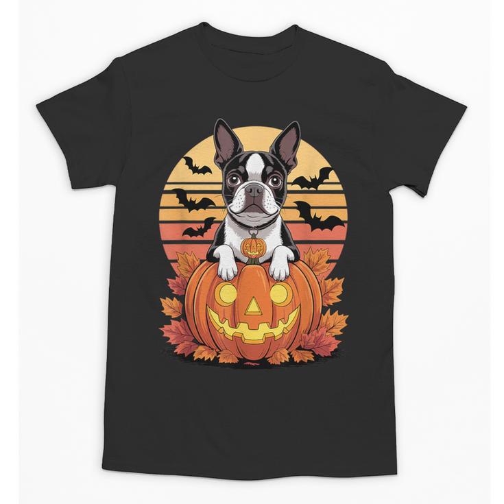 Halloween Retro Boston Terrier Unisex T-Shirt