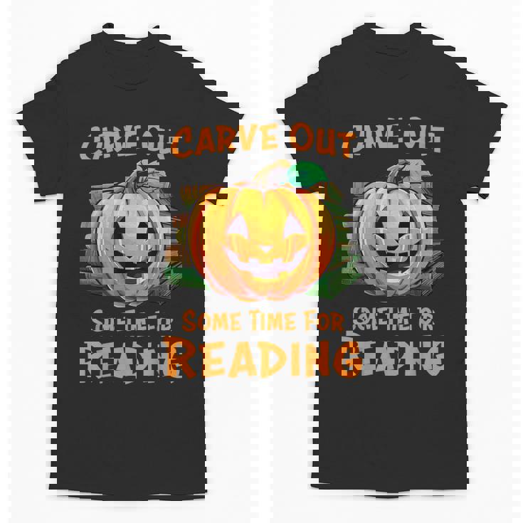 Halloween Teacher Librarian Pumpkin Reading Books Men Women Kids Unisex T-Shirt