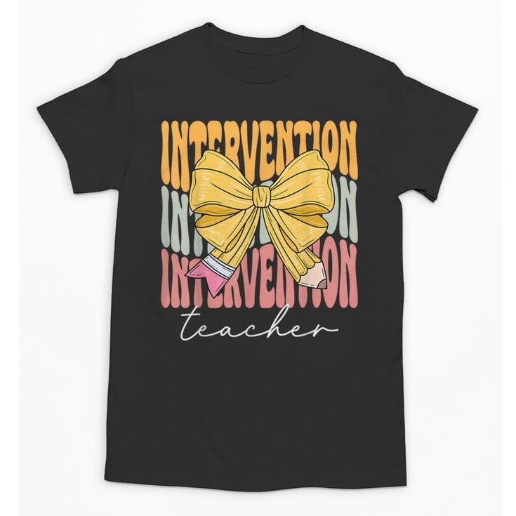 Interventionist Teacher Groovy Coquette Bow Back To School Unisex T-Shirt