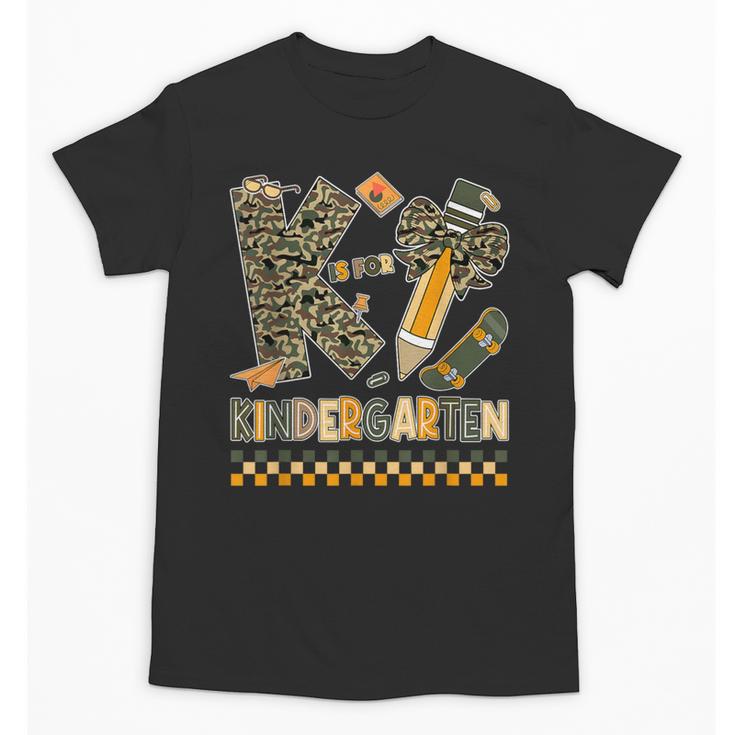 K Is For Kindergarten Teacher Coquette Bow Camo Unisex T-Shirt