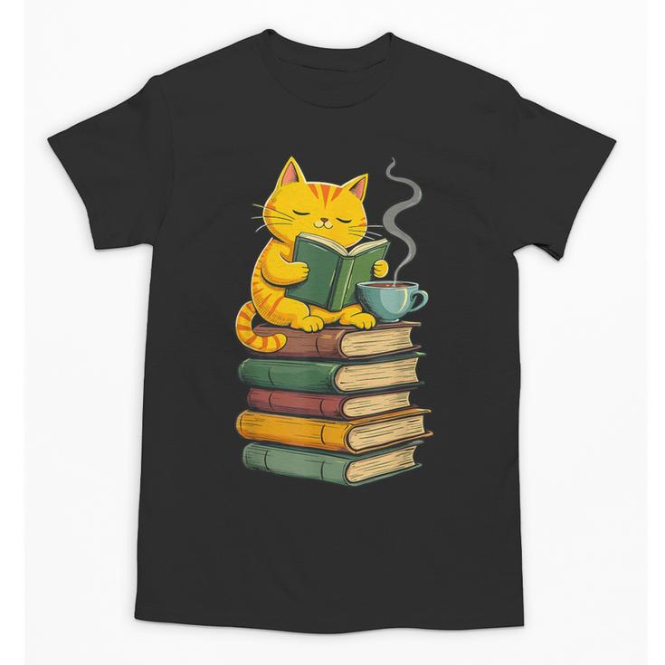 Kawaii Cats Lover Coffee Books Teacher Librarian Cat Unisex T-Shirt