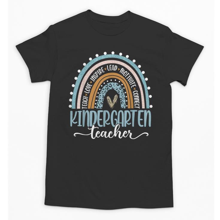 Kindergarten Teacher Leopard Boho Rainbow Back To School Unisex T-Shirt