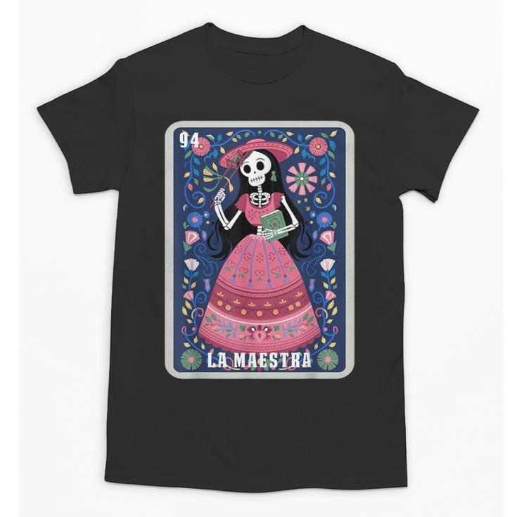 La Maestra Halloween Mexican Bingo Card Teacher Lottery Card Unisex T-Shirt