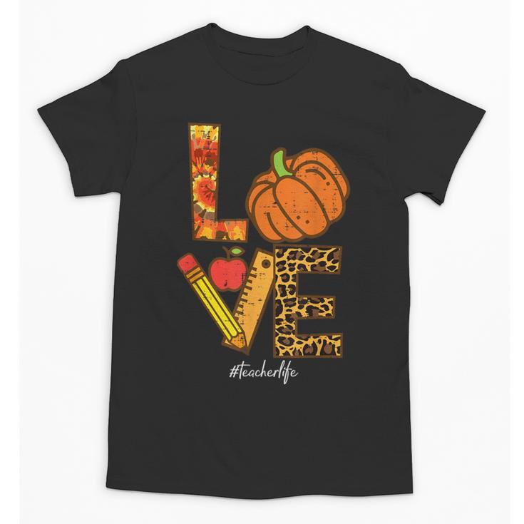 Leopard Pumpkin Love Teacher Life Thanksgiving Fall Women Unisex T-Shirt