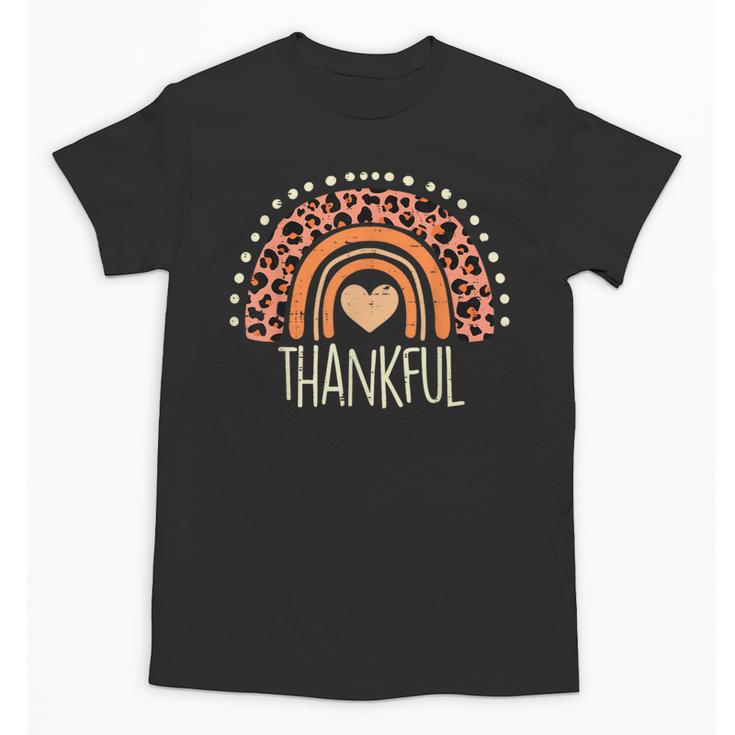 Leopard Rainbow Thankful Thanksgiving Teacher Women Kids Unisex T-Shirt