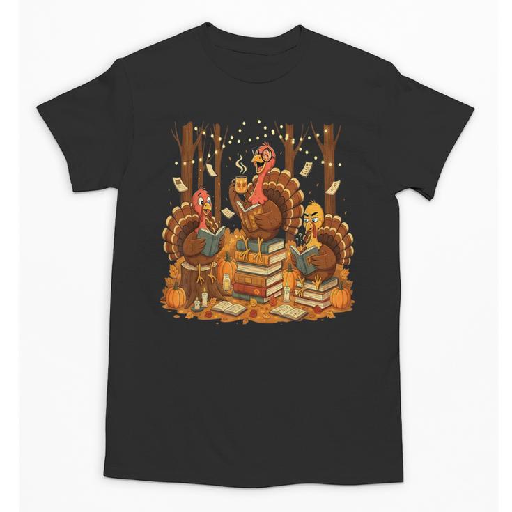 Librarian Turkey Reading Book Fall Thanksgiving Teacher Unisex T-Shirt