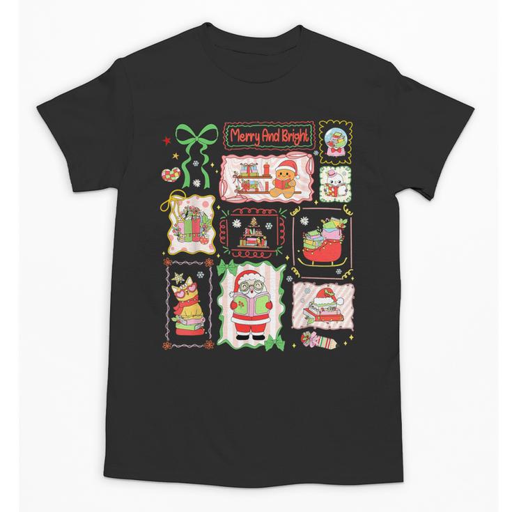 Merry And Bright Christmas Gingerbread Santa Book Teacher Unisex T-Shirt