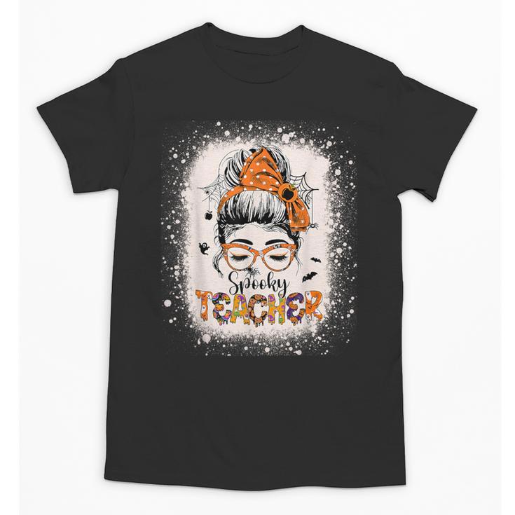 Messy Bun Spooky Teacher Bleached Halloween Teachers Unisex T-Shirt
