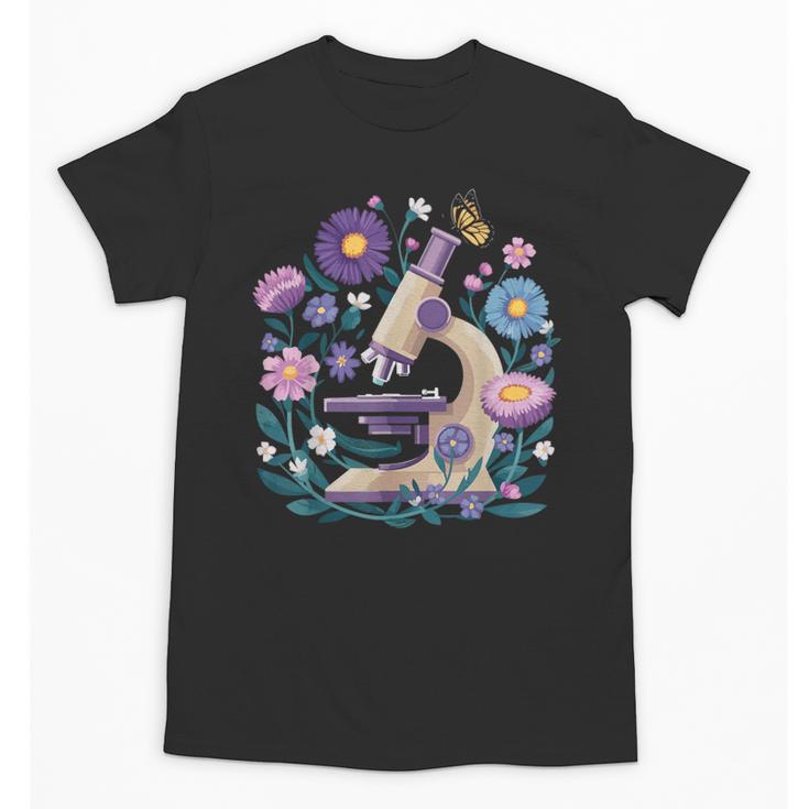 Microscope Flower Butterfly Biology Science Teacher Student Unisex T-Shirt