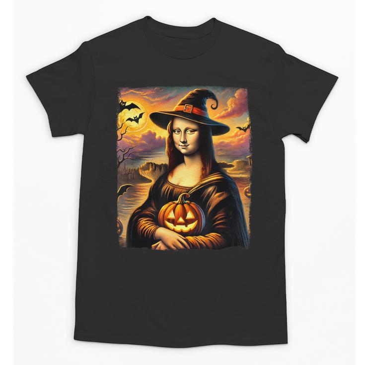 Mona Lisa Pumpkin Halloween Art Teacher Witchy Women Kids Unisex T-Shirt