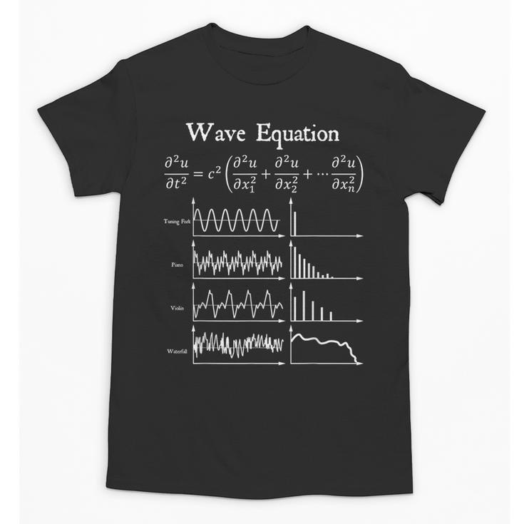 Nerdy Wave Equation Music Physics Science Math Teacher Geek Men Women Girls Kids Unisex T-Shirt