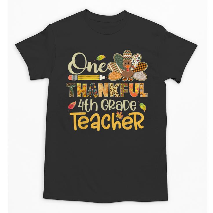 One Thankful 4th Grade Teacher Turkey Leopard Thanksgiving Unisex T-Shirt