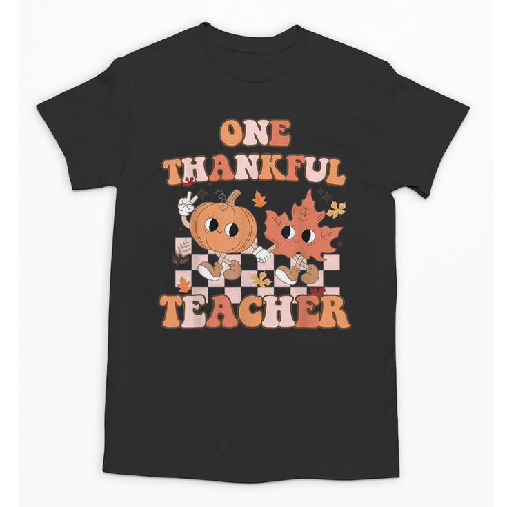 One Thankful Teacher Fall Leaves Thanksgiving Retro Unisex T-Shirt