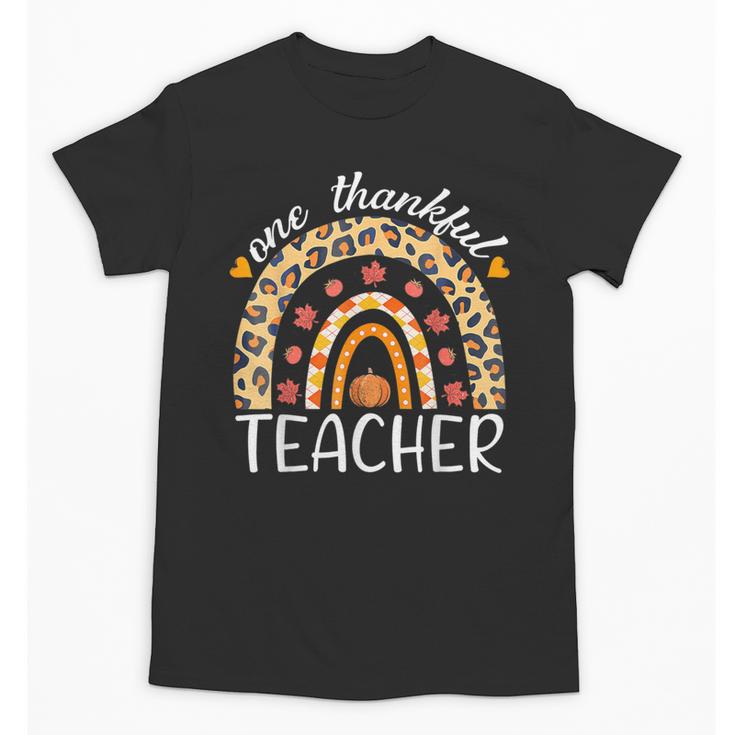 One Thankful Teacher Thanksgiving Rainbow Leopard Fall Unisex T-Shirt