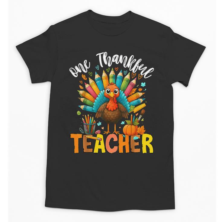 One Thankful Teacher Thanksgiving Turkey Cute Crayon Pencil Unisex T-Shirt