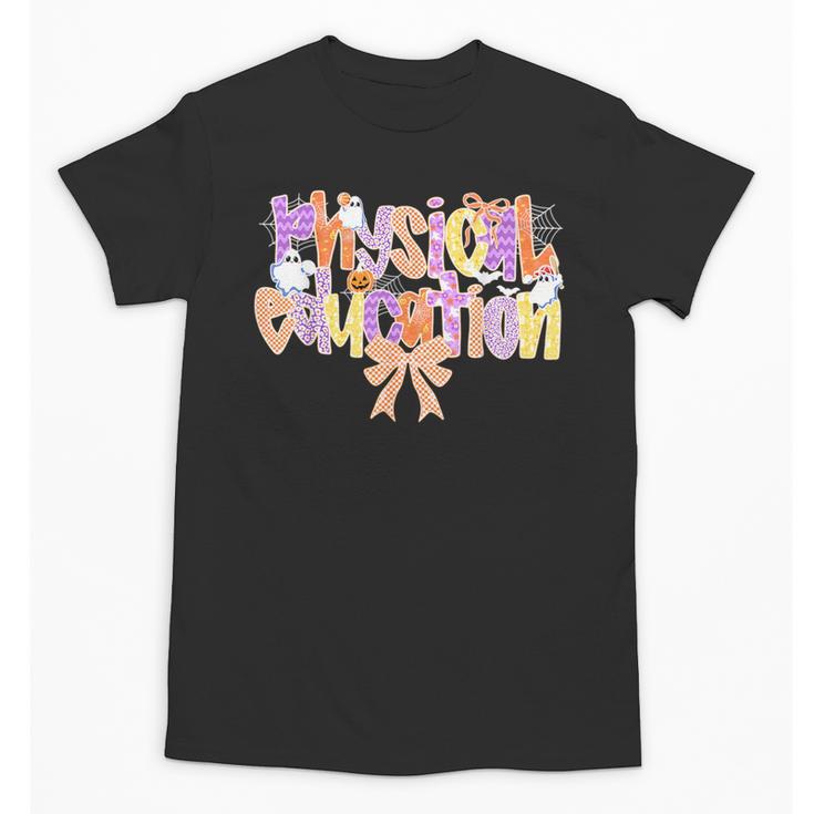 Physical Education Halloween Bow Checkered Teacher Ghost PE Unisex T-Shirt