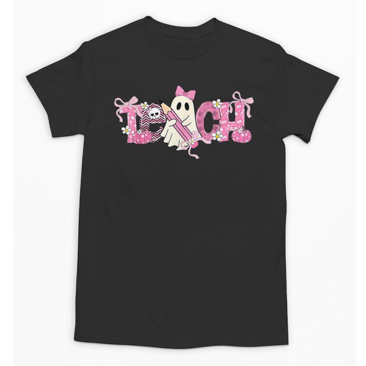 Pink Ghost Teach Halloween Teacher In Spooky Season Unisex T-Shirt