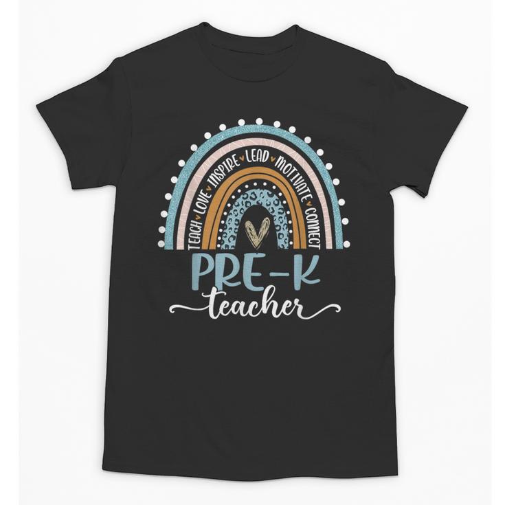 Pre-K Teacher Leopard Boho Rainbow Back To School Unisex T-Shirt
