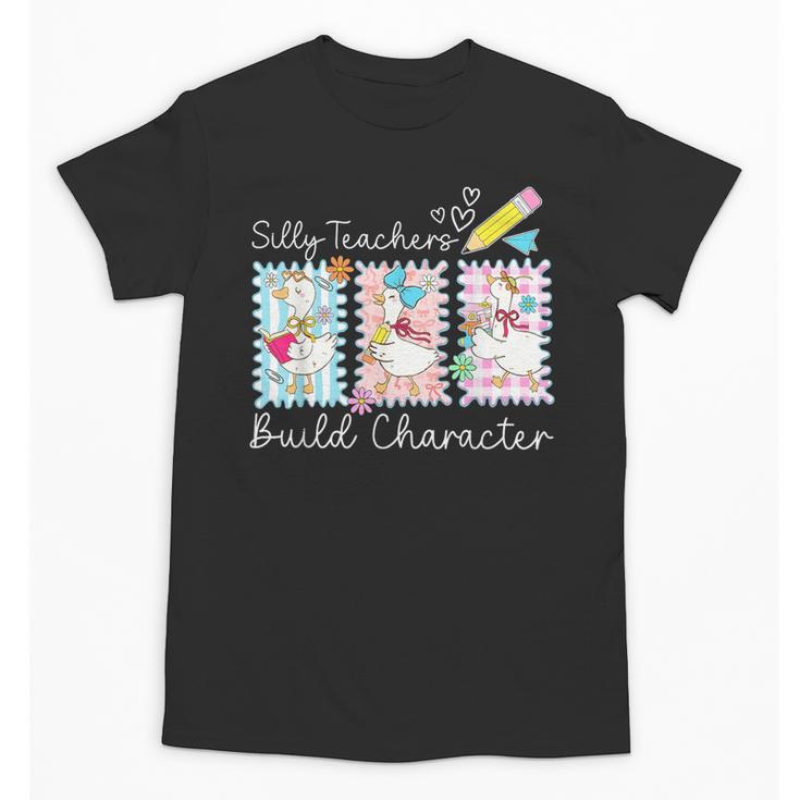 Preppy Silly Teacher Goose Build Character Back To School Unisex T-Shirt