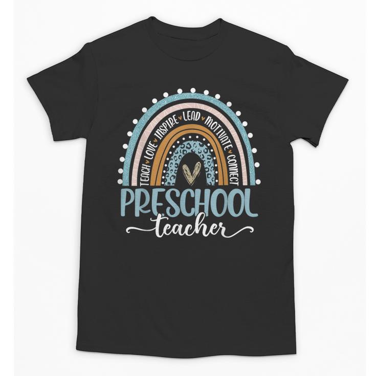 Preschool Teacher Leopard Boho Rainbow Back To School Unisex T-Shirt