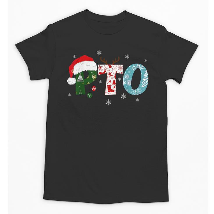 PTO Santa Hat Reindeer Parent Teacher Organization Christmas Unisex T-Shirt