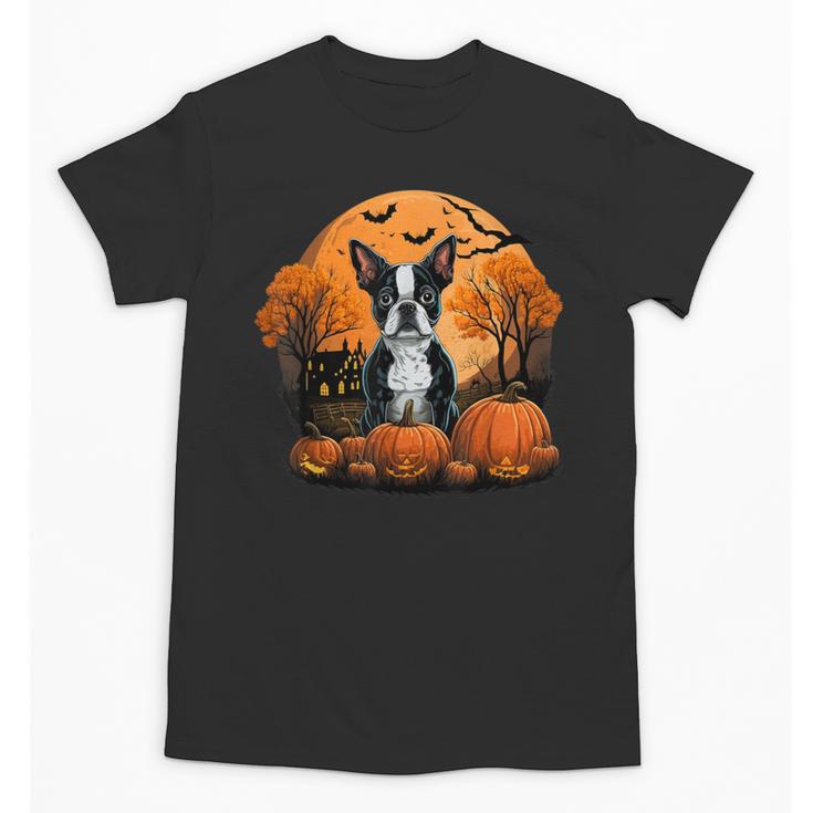 Pumpkin Boston Terrier Costume On Boston Terrier Halloween Unisex T-Shirt