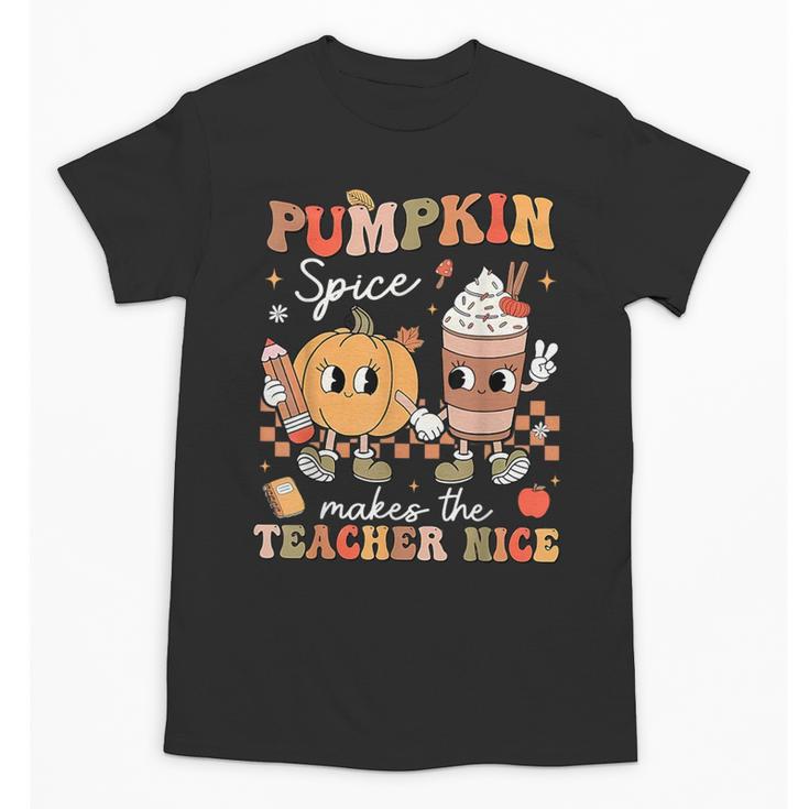 Pumpkin Spice Makes Teacher Nice Retro Fall Spooky Season Unisex T-Shirt