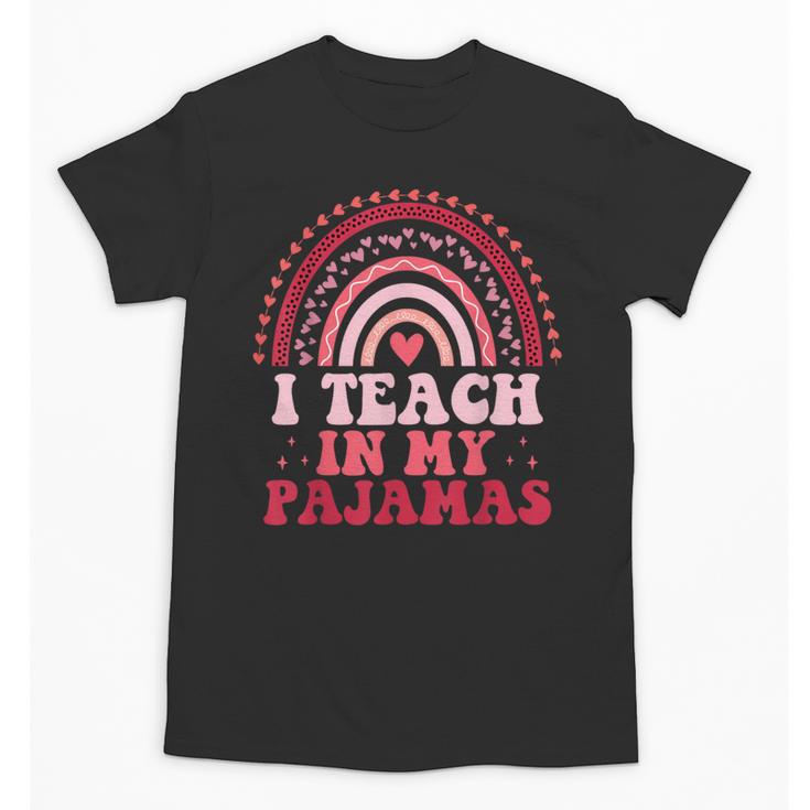 Rainbow Retro Homeschool Mom Teacher I Teach In My Pajamas Unisex T-Shirt