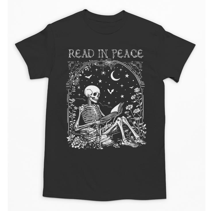 Read In Peace Skeleton Reading Teacher Spooky Halloween Unisex T-Shirt