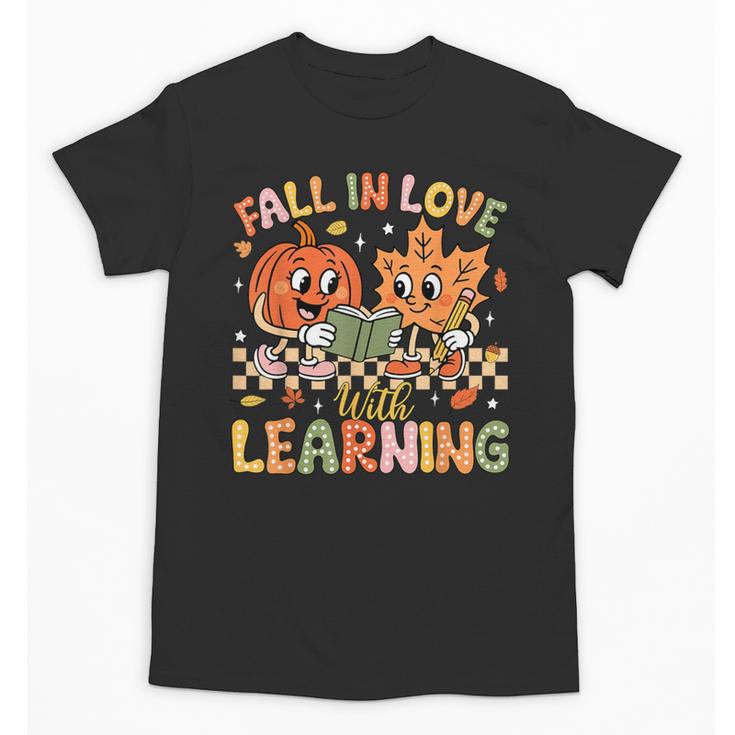 Retro Fall In Love With Learning Autumn Pumpkin Teacher Kids Unisex T-Shirt