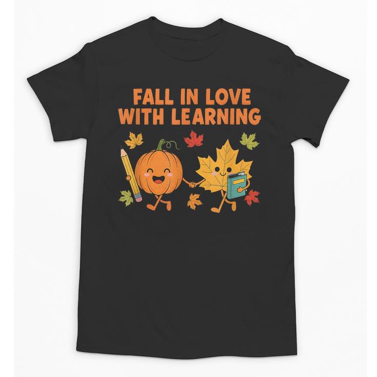 Retro Fall In Love With Learning Autumn Pumpkin Teacher Unisex T-Shirt