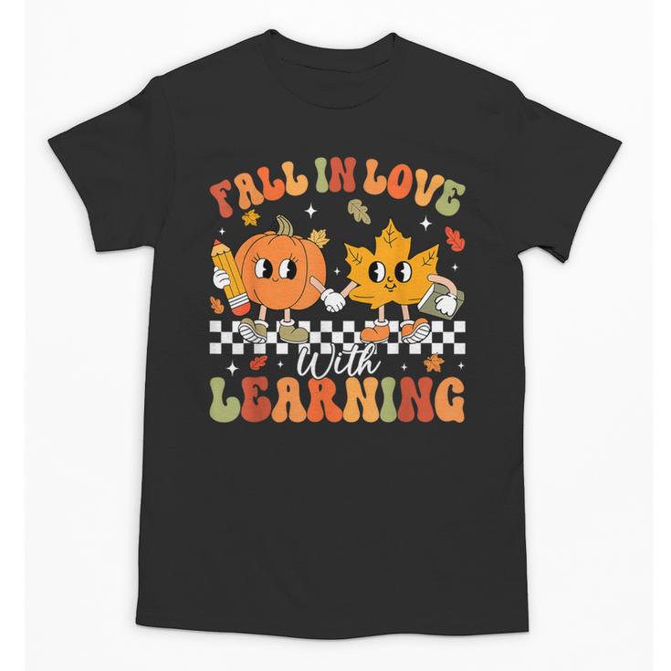 Retro Pumpkin Fall In Love With Learning Autumn Teacher Unisex T-Shirt