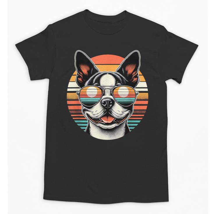 Retro Sunset Sunglasses Boston Terrier Boston Bull Bostie Unisex T-Shirt, trending gift